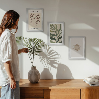 Ensemble de 3 tableaux Motifs et lignes végétales abstraites aux couleurs douces