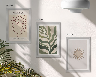 Ensemble de 3 tableaux Motifs et lignes végétales abstraites aux couleurs douces
