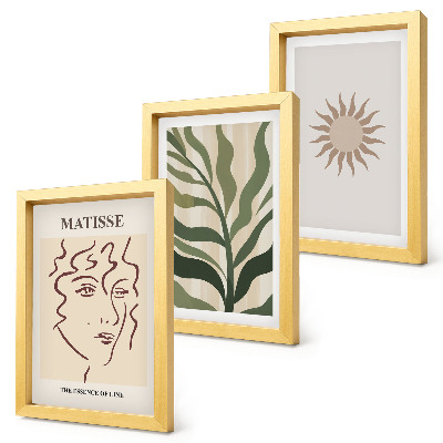 Ensemble de 3 tableaux Motifs et lignes végétales abstraites aux couleurs douces