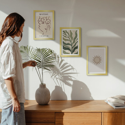 Ensemble de 3 tableaux Motifs et lignes végétales abstraites aux couleurs douces