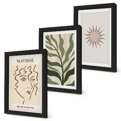 Ensemble de 3 tableaux Motifs et lignes végétales abstraites aux couleurs douces