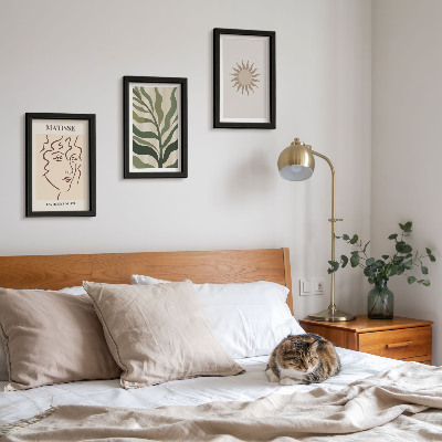 Ensemble de 3 tableaux Motifs et lignes végétales abstraites aux couleurs douces