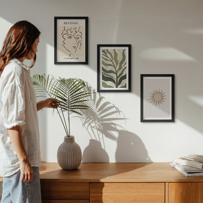 Ensemble de 3 tableaux Motifs et lignes végétales abstraites aux couleurs douces