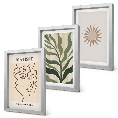 Ensemble de 3 tableaux Motifs et lignes végétales abstraites aux couleurs douces