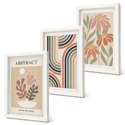 Lot de 3 tableaux Plantes et motifs abstraits aux couleurs pastel