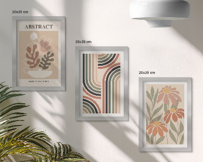 Lot de 3 tableaux Plantes et motifs abstraits aux couleurs pastel