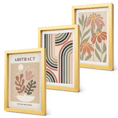 Lot de 3 tableaux Plantes et motifs abstraits aux couleurs pastel