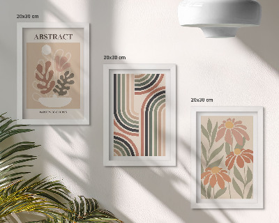 Lot de 3 tableaux Plantes et motifs abstraits aux couleurs pastel