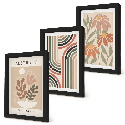 Lot de 3 tableaux Plantes et motifs abstraits aux couleurs pastel