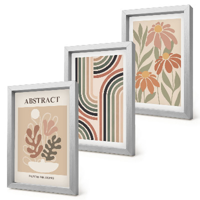 Lot de 3 tableaux Plantes et motifs abstraits aux couleurs pastel