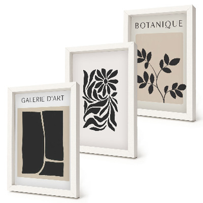 Ensemble de 3 tableaux Motifs végétaux abstraits et formes géométriques