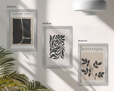 Ensemble de 3 tableaux Motifs végétaux abstraits et formes géométriques