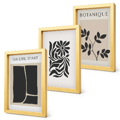 Ensemble de 3 tableaux Motifs végétaux abstraits et formes géométriques