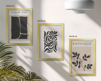 Ensemble de 3 tableaux Motifs végétaux abstraits et formes géométriques