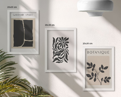Ensemble de 3 tableaux Motifs végétaux abstraits et formes géométriques