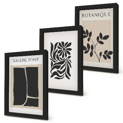 Ensemble de 3 tableaux Motifs végétaux abstraits et formes géométriques
