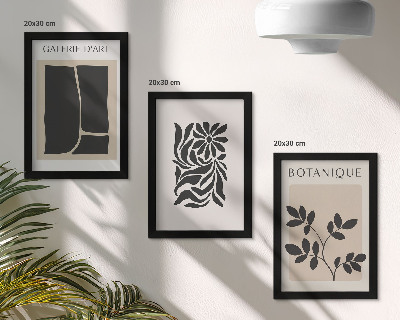 Ensemble de 3 tableaux Motifs végétaux abstraits et formes géométriques