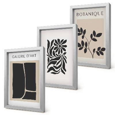 Ensemble de 3 tableaux Motifs végétaux abstraits et formes géométriques