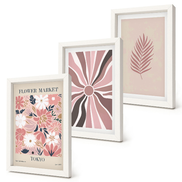 Mur de cadres Motifs floraux avec des feuilles et des formes géométriques
