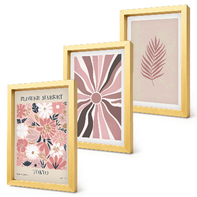 Mur de cadres Motifs floraux avec des feuilles et des formes géométriques