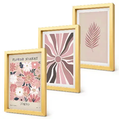 Mur de cadres motifs floraux avec feuilles et formes géométriques