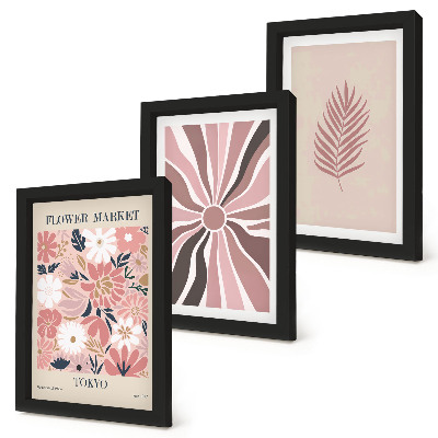 Mur de cadres Motifs floraux avec des feuilles et des formes géométriques