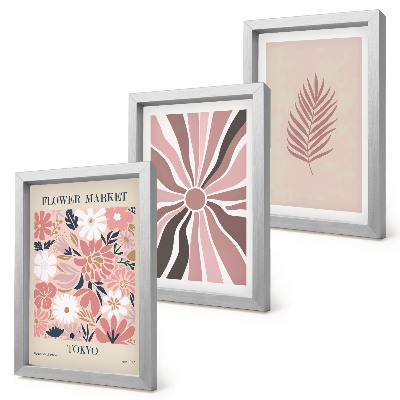 Mur de cadres Motifs floraux avec des feuilles et des formes géométriques