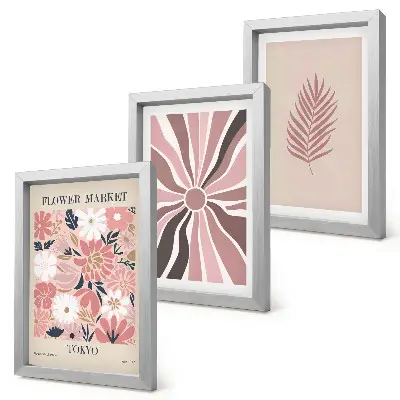 Mur de cadres motifs floraux avec feuilles et formes géométriques