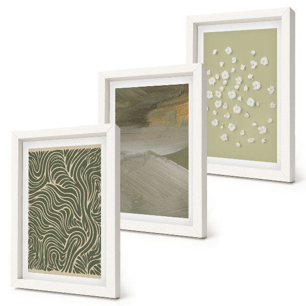 Lot de 3 tableaux Motifs ondulés et abstraits avec des fleurs bohèmes