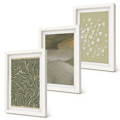 Lot de 3 tableaux Motifs ondulés et abstraits avec des fleurs bohèmes