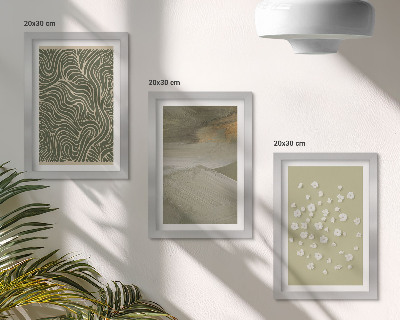 Lot de 3 tableaux Motifs ondulés et abstraits avec des fleurs bohèmes