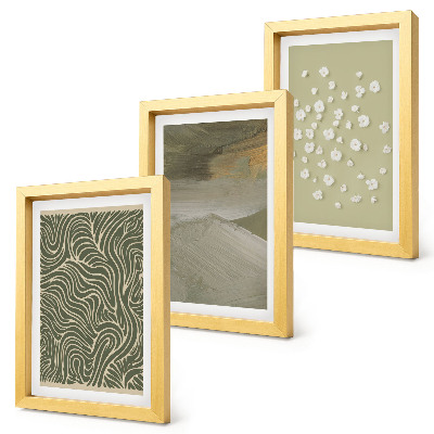 Lot de 3 tableaux Motifs ondulés et abstraits avec des fleurs bohèmes