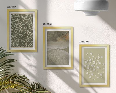Lot de 3 tableaux Motifs ondulés et abstraits avec des fleurs bohèmes