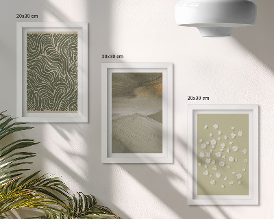 Lot de 3 tableaux Motifs ondulés et abstraits avec des fleurs bohèmes