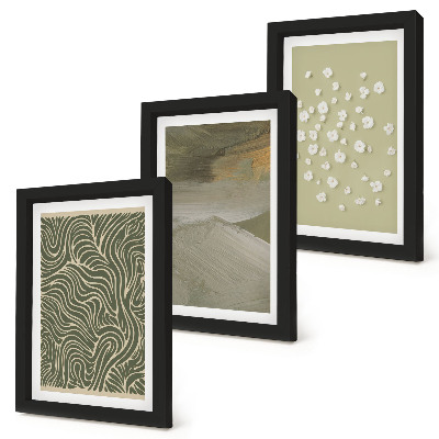 Lot de 3 tableaux Motifs ondulés et abstraits avec des fleurs bohèmes