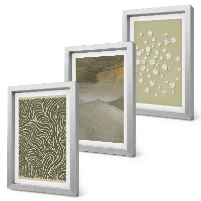 Lot de 3 tableaux Motifs ondulés et abstraits avec des fleurs bohèmes