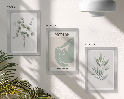 Ensemble de 3 tableaux Motifs végétaux dans des nuances de vert délicates
