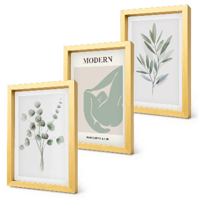 Ensemble de 3 tableaux Motifs végétaux dans des nuances de vert délicates