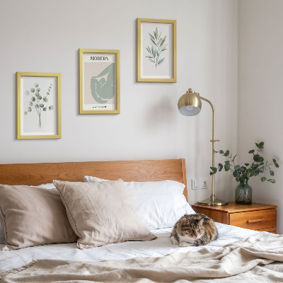 Ensemble de 3 tableaux Motifs végétaux dans des nuances de vert délicates