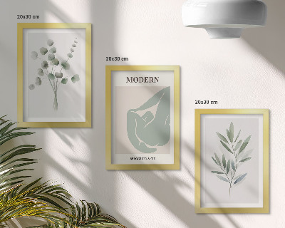 Ensemble de 3 tableaux Motifs végétaux dans des nuances de vert délicates