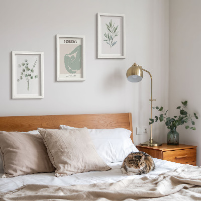 Ensemble de 3 tableaux Motifs végétaux dans des nuances de vert délicates