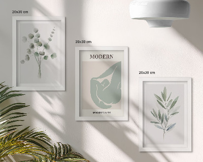 Ensemble de 3 tableaux Motifs végétaux dans des nuances de vert délicates