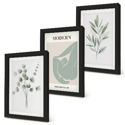 Ensemble de 3 tableaux Motifs végétaux dans des nuances de vert délicates