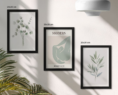 Ensemble de 3 tableaux Motifs végétaux dans des nuances de vert délicates