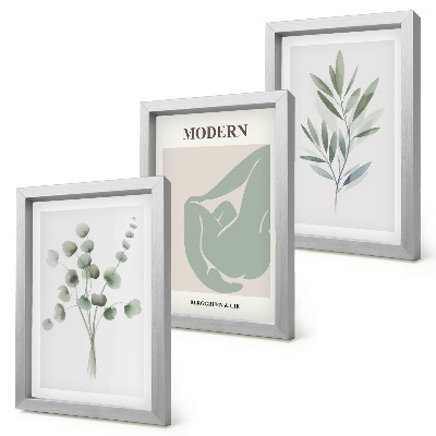 Ensemble de 3 tableaux Motifs végétaux dans des nuances de vert délicates