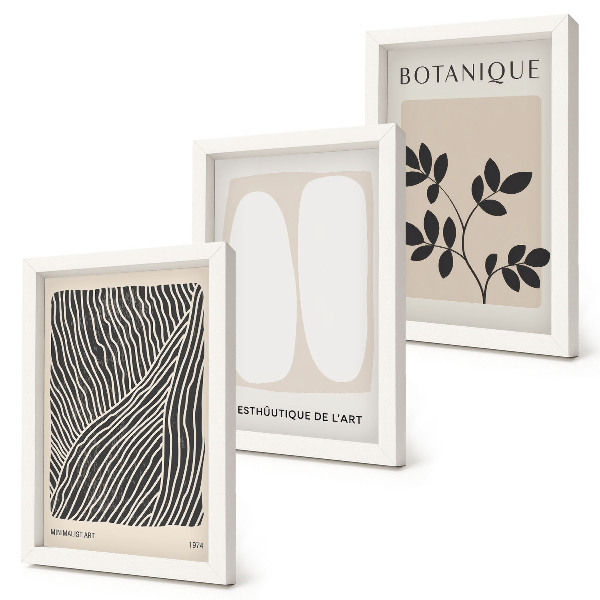 Lot de 3 tableaux Motifs floraux et lignes minimalistes dans des couleurs neutres