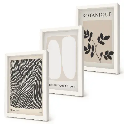 Lot de 3 tableaux avec motifs floraux et lignes minimalistes aux couleurs neutres