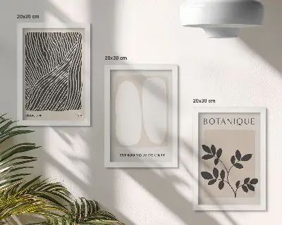 Lot de 3 tableaux avec motifs floraux et lignes minimalistes aux couleurs neutres