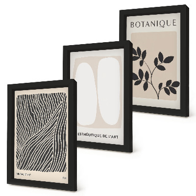 Lot de 3 tableaux Motifs floraux et lignes minimalistes dans des couleurs neutres