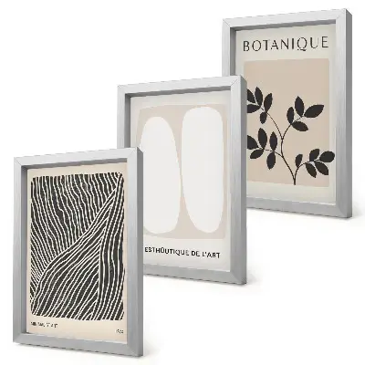 Lot de 3 tableaux avec motifs floraux et lignes minimalistes aux couleurs neutres